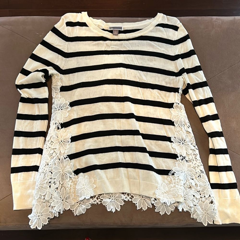 Chelsea28 Black and White Striped Sweater